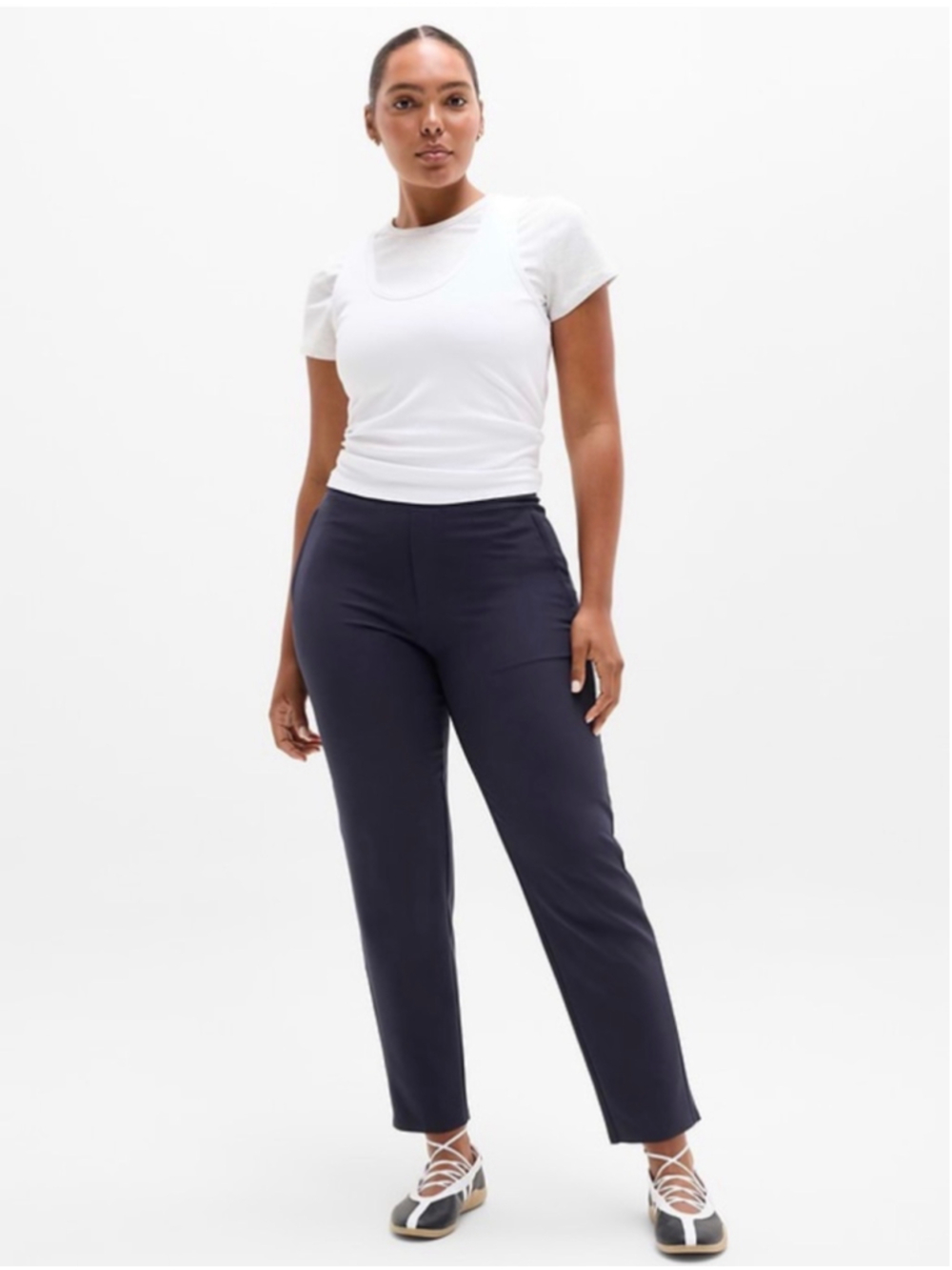 Athleta Endless High Rise Pant Blue Straight Leg Trouser Women's Size 14 Stretch